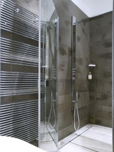 shower with glass door