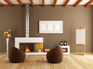 modern interior with fireplace