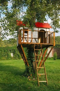 Cute small tree house for kids on backyard