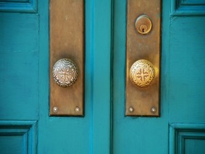 old green doors