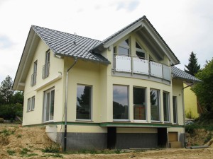 Modern single-family house with glass front