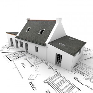 architectural model on top of blueprints
