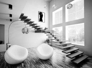 Black white interior 3d render