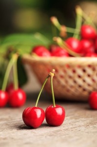 cherries in basket
