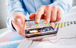 Smartphone with transparent screen in human hands.